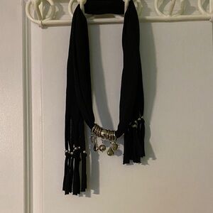 Elegant Black Scarf with Charms and Beads